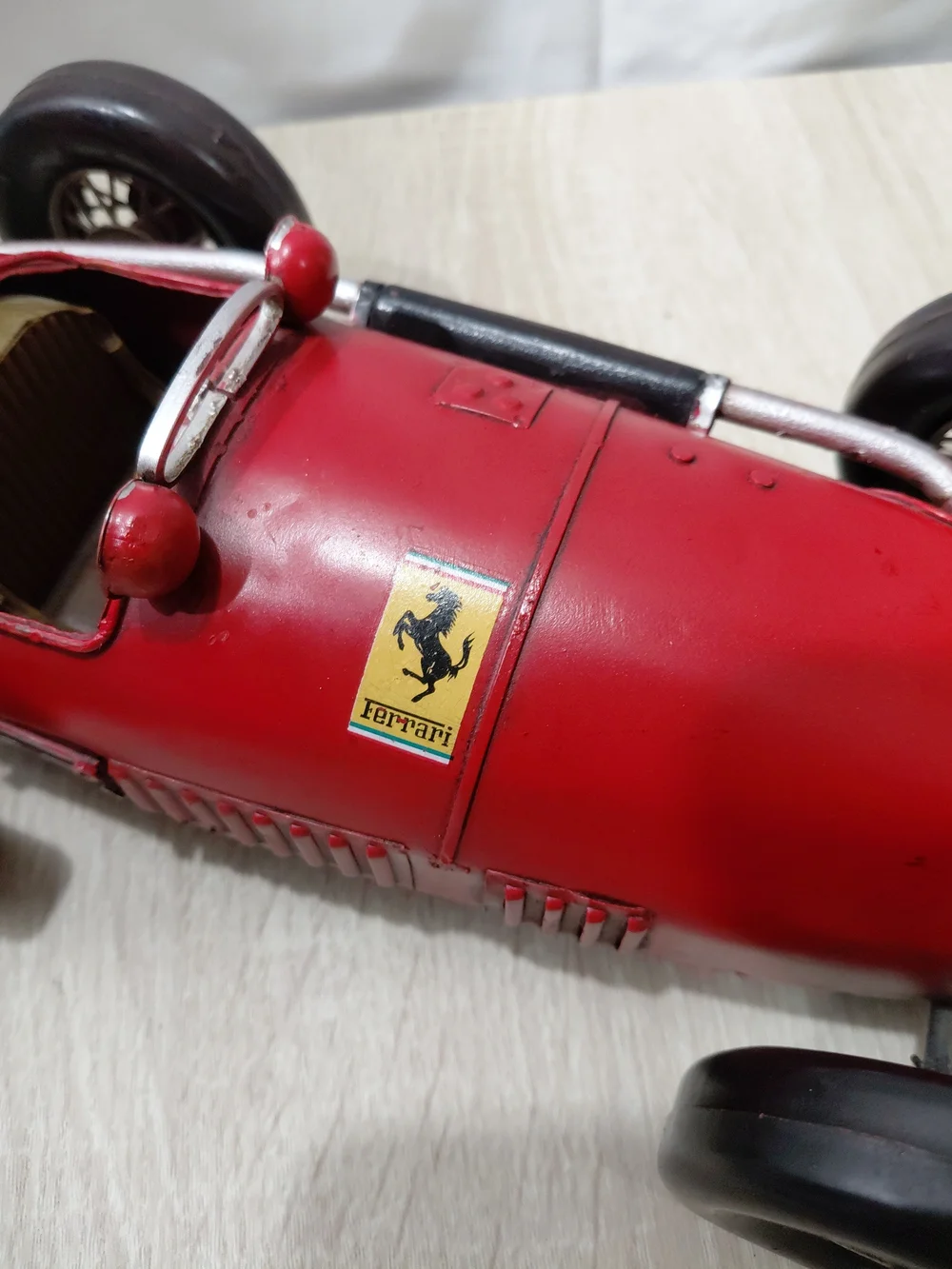 Ferrari Red Vintage-Style Race Car Toy with Black Wheels